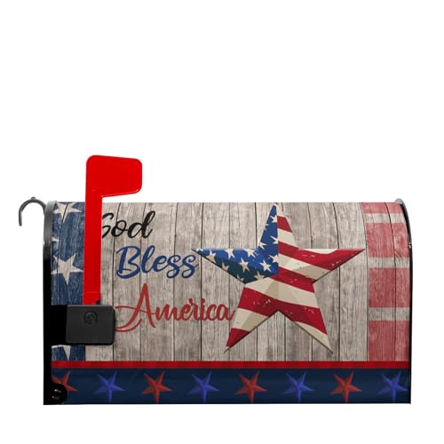 Image of American Flag Patriotic Mailbox Cover Magnetic USA Independence Day Mailbox Cover Standard Size 25.5 x 21 4th of July Memorial Day Mailbox Wrap Post Letter Box Cover Decorative for Home Outdoor Garden