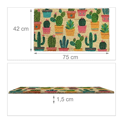 Relaxdays Cactus Plants Coir Doormat, HxWxD: 75 x 42 cm, Non-Slip, Indoor Outdoor, Coconut, PVC, Multicoloured - Image 3