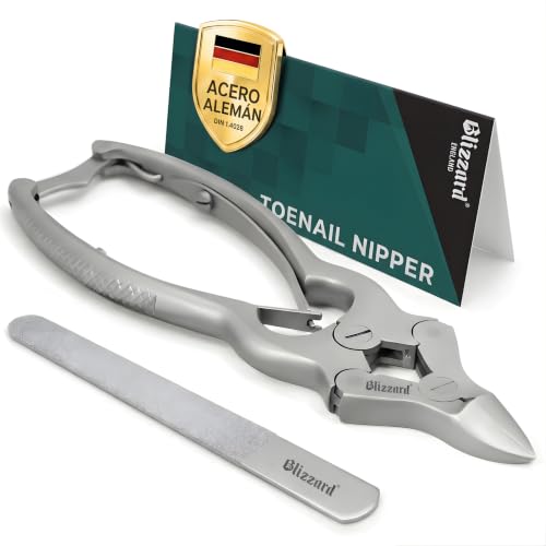 Blizzard Alicates Cortauñas Profesional para Pies - Corta Uñas de Alta Resistencia Triple Articulación para Uñas Gruesas y Encarnadas - Acero Inoxidable Grado Podología con Lima - 15cm Resorte Doble