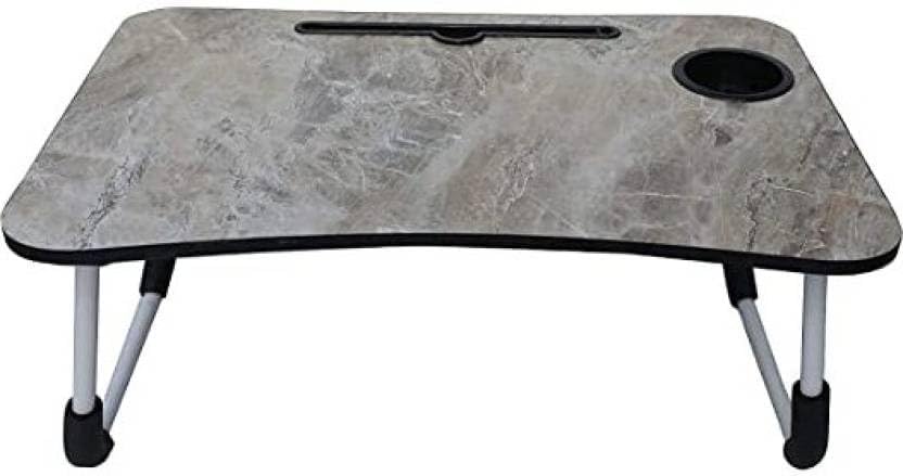 Image of YAJNAS Wooden Multipurpose Foldable Laptop Table with Cup & Tab Holder| Table Holder Study Table, Breakfast Table, Foldable and Portable Table| Color - Marble Dark