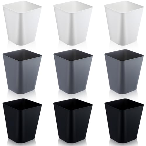 Image of Hoolerry 9 Pieces Garbage Can 2 Gallon Small Trash Cans Bulk Bathroom Trash Bin Plastic Wastebasket Square for Bedroom Slim Bathroom Trashcan Small Container for Kitchen Office Home(Multicolor)