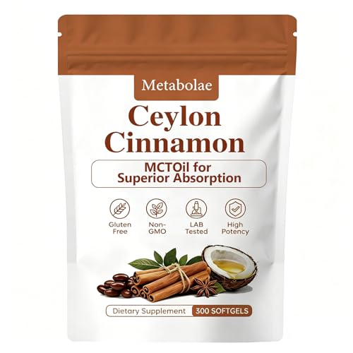 Metabolae Ceylon Cinnamon Capsules with MCT Oil Equivalent Non-GMO Gluten Free 300 Softgels (1)