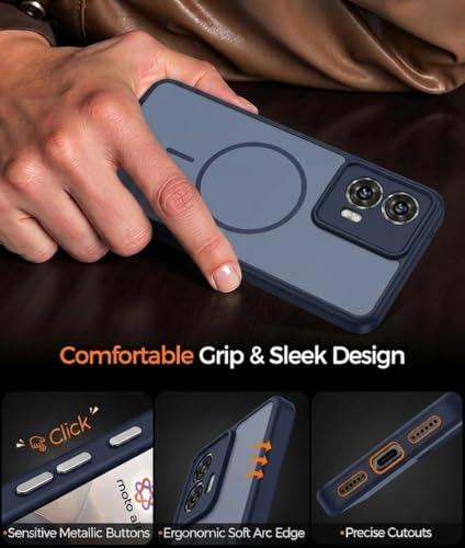 Image of VONZEE Matte Wireless Charging Case Compatible for Motorola Edge 50 Fusion Magnetic Shockproof Anti-Scratch TPU PC Slim Fit Full Protection Phone Cover for Motorola Edge 50 Fusion-Navy