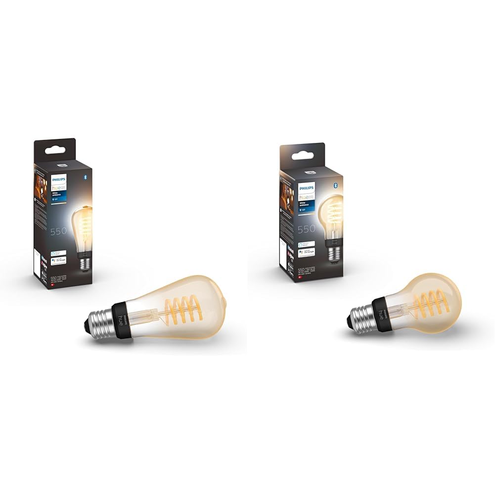 Philips Hue White Ambiance, ampoule LED connectée E27 Filament ST64, compatible Bluetooth & White Ambiance, ampoule LED connectée Filament E27, compatible Bluetooth