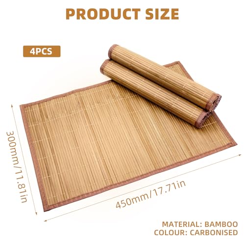 Piuluvor® 4 Stück Tischset aus Bambus, 45 × 30 cm Platzdeckchen Bambus, Hitzebeständige Platzset, Waschbar, Aufrollbar, für küche Speisetisch