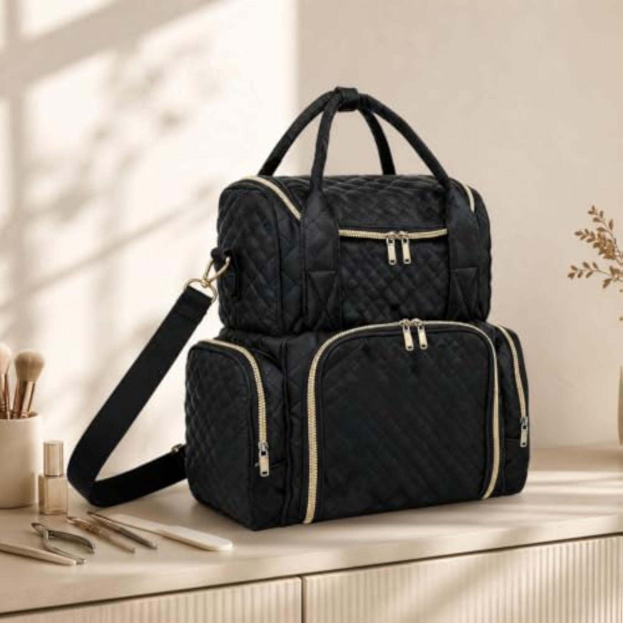 Structured Travel Makeup Bag with Handle, Padded Case