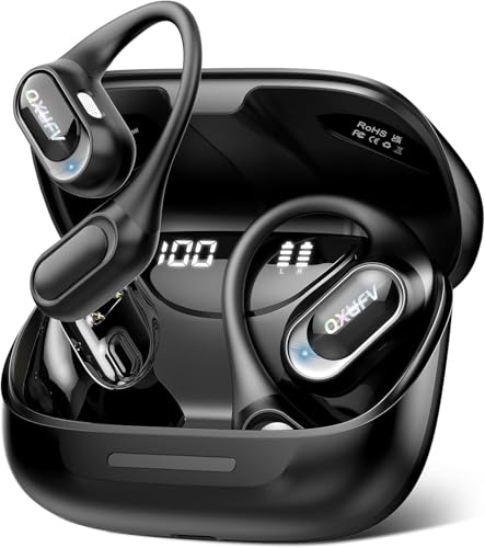 QXUFV Auriculares Inalambricos Deportivos de Diseño Abierto, Graves Profundos, Llamada HD ENC, 50 Horas Auriculares Bluetooth 5.4 con Pantalla LED, IP7 Impermeable para Running Sport, Ajuste Cómodo