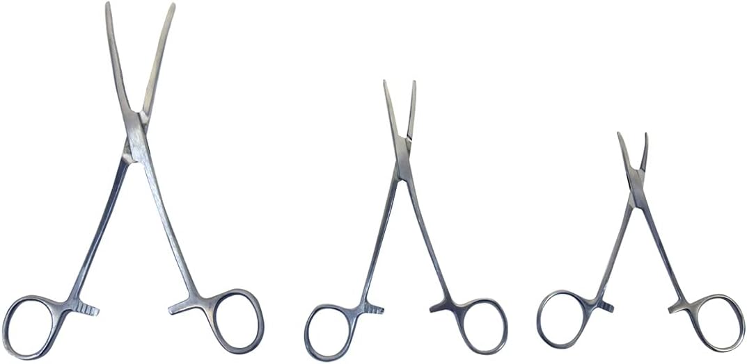 Treasure Gurus 6pc Set Multipurpose Straight Curved Stainless Steel Hemostat Forceps Serrated Tip Instrument Hand Tools