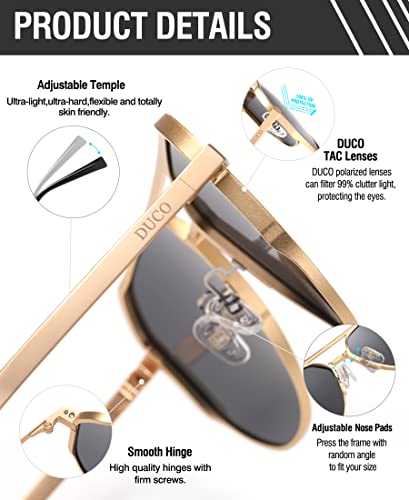 DUCO Mens Sunglasses Retro Oversized Metal Frame Vintage Polarized Sunglasses for Women Fashion Shades UV Protection DC30394