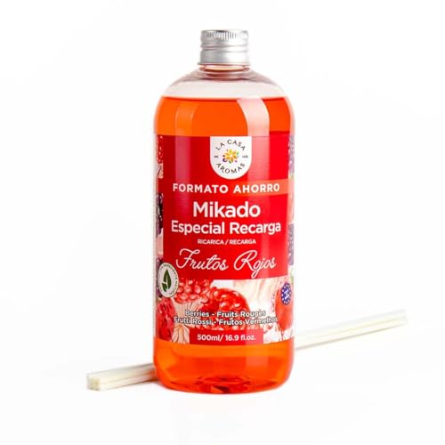 SNOWDVANCE Ambientador Mikado Reposición- Incluye Sticks de Recambio - Fragancia Duradera - Ideal para el Hogar, Baño, Casa - 500 ml (Frutos Rojos)