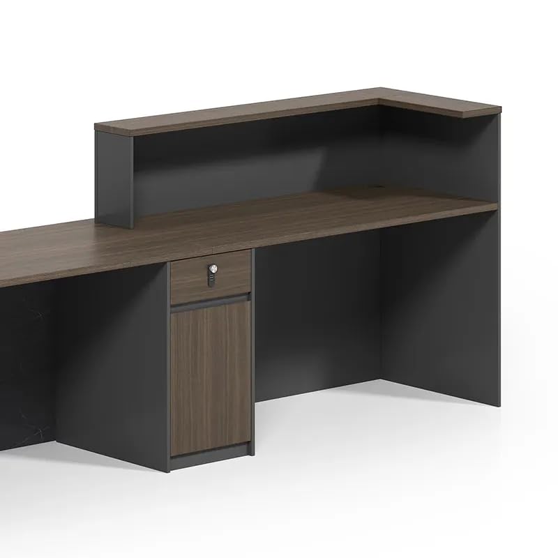 Image of Modern Reception Desk for Office, Luxury Wooden Reception Counter with Marble Finish, Front Table for Workspace, Lobbies, Salons, Hotels, clinics, Schools - (RCT-82 LPB L8W2)