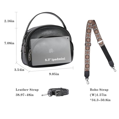 Image of HESHE Genuine Leather Crossbody Bags Leather Purses for Women Vintage Small Shoulder Handbags with Multi-Pockets