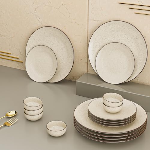 The Earth Store Creme Matte Set of 18 Piece Ceramic Dinner Set 6, Full Dinner Plates, 6 Quarter Plates, 6 Vegetable Bowls | Microwave & Dishwasher Safe | Diwali Gifts Set | Dinner Set for Gifting (B0D3VFVSDB) Amazon Price History, Amazon Price Tracker