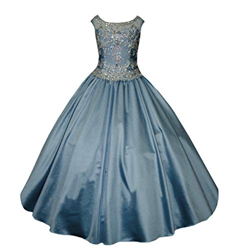 M_RAC Girls Bateau Pageant Dress Stain Floor Length Princess Birthday Party Formal Ball Gowns A-line with Pockets PA007