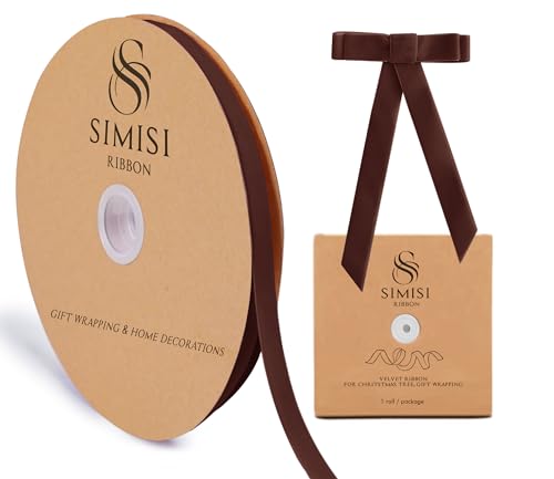 Brown Velvet Ribbon 3/8'' 25 Yards for Christmas Tree, Gift Wrapping, Flower Bouquet, Wreath Decorations, Bow Making