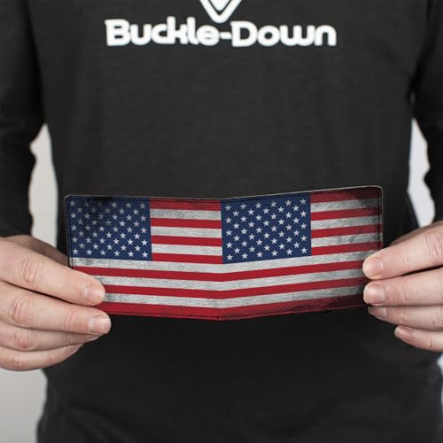 Buckle-Down Men's PU Bifold Wallet-American Flag Distressed, Multicolor, 4.0" x 3.5"4