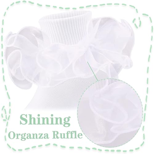 BILIKEYU Girls Flowers Frilly Ruffle Crew Socks 3 Pairs Cotton Baby/Little/Big Girl Ankle Dress Socks for Kids3