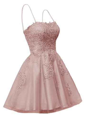 GARDOM Lace Applique Tulle Short Prom Dress Spaghetti Strap Homecoming Dresses 2024 Backless A-Line Cocktail Ball Gown