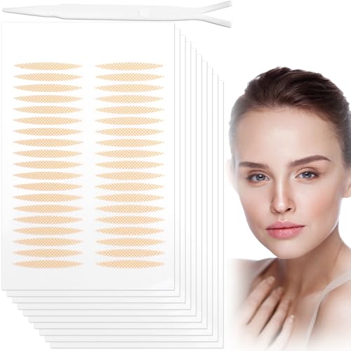 Lekgavd 400 Pcs Invisible Eyelid Tape for Hooded Eyes, Olive Shape Double Eyelid Tape, Eye Lift Strips with Y-Shaped Stick for Droopy Eyes, Single Eyelid -Skin Color, 10 Sheets