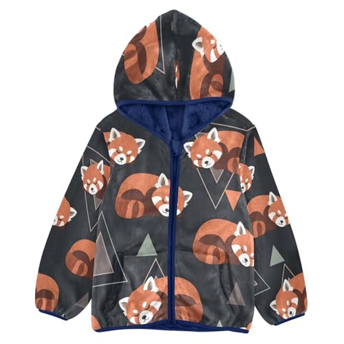Cute Red Panda Sleep Pattern Toddler Fleece Jacket Girl Boys Hooded Fleece Jacket Coat Warm Outwear Zip-up 3-10T