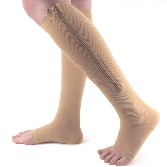Trikhomam Compression Socks Stockings Physical Therapy For Men and Women - 2 Pcs (Skin Color, L/XL) | Support Zipper | Stocking for Swollen | Winterwear | Pregnancy | Pain Recovery Ankle Cotton Socks-image-3