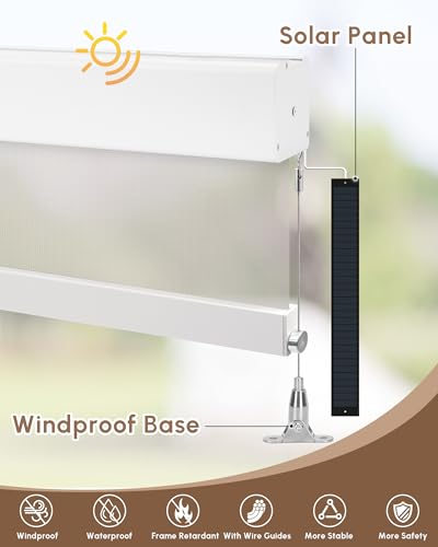 Image of Kincmo Motorized Outdoor Shades for Patio Porch, Custom Outdoor Motorized Blinds with Remote, Waterproof & Windproof Patio Shades Work with Apple Home,Alexa,Google (White-5% Openness)