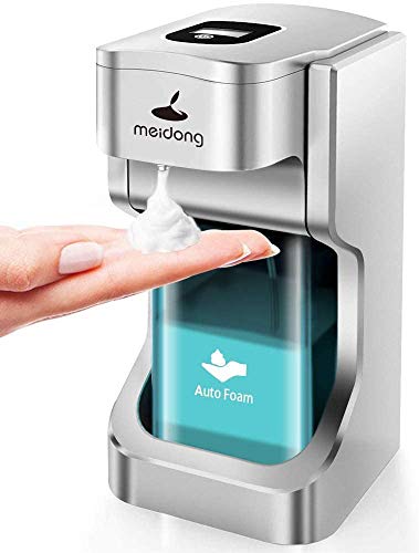 meidong - Dispensador de jabón automático, dispensador de jabón de espuma sin contacto, sensor de movimiento infrarrojo, 500 ml, dispensador de jabón de gran capacidad, alimentado por USB, para cocina/baño, color plateado