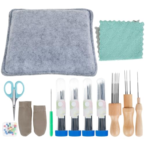 FwQoFvk 113Pcs Needle Felting Tool Kit, Needle Felt Starter Kit, DIY Needle Felting Supplies, Complete Needle Felting Kit with Wool Felt Pad for Beginners Grey