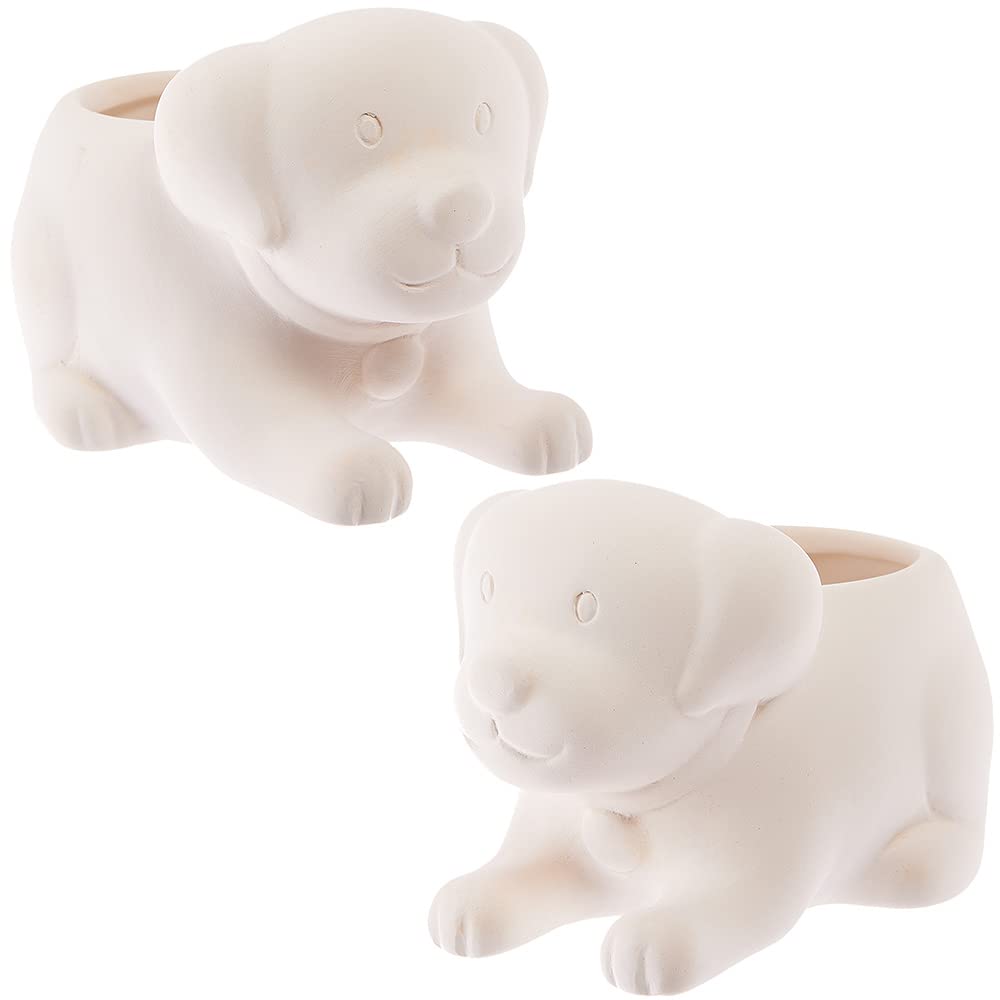 Baker Ross FX694 Ceramiczna doniczka-pies labrador - zestaw 2 szt., pomaluj własną doniczkę