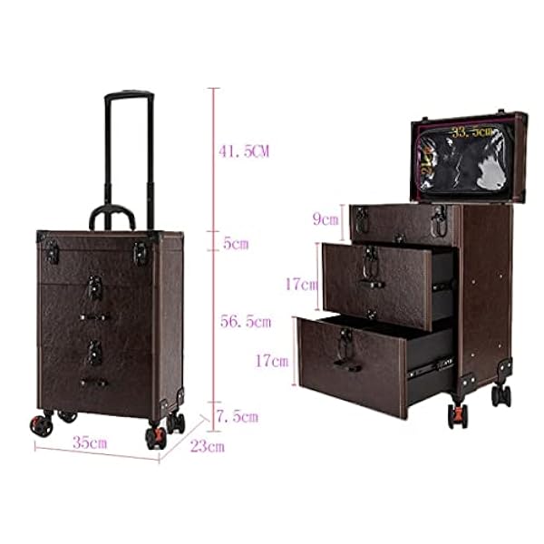 XYZMDJ Trolley Makeup Box Weep Universal Wheel Makeup Beauty Trolley Suitcase Slotcase Gaggine Brse di cosmetico (Color : Brown, Size : As The Picture Shows)