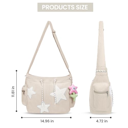 Image of Cute Tote Bag for Women, Aesthetic Canvas Crossbody Bag Y2k Star Hobo Shoulder Purse Kawaii Zipper Messenger Bag | Cute