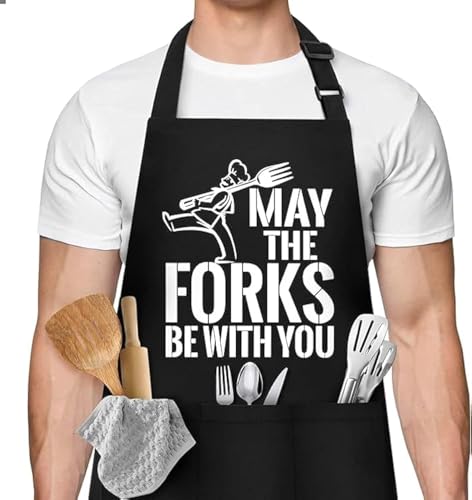 Mumoo Bear Funny Apron for Men Funny Gifts for Dad Christmas Gift Grilling Cooking Chef Apron with 3 Pockets for Dad Husband