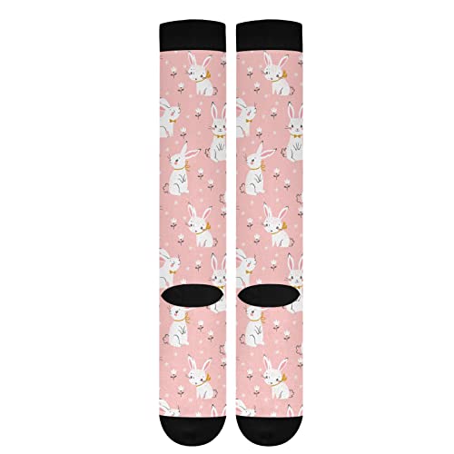 Image of Kigai Knee High Socks Easter Bunny Egg Compression Sock 1 Pair Casual Athletic Tube Socks for Soccer Women Men Medical Nurse Warm Stockings, 20-30mmHg