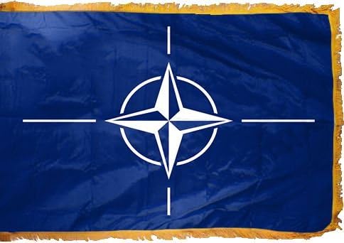 NATO Flag Nylon 3 feet x 5 feet With Pole Hem & Gold Fringe