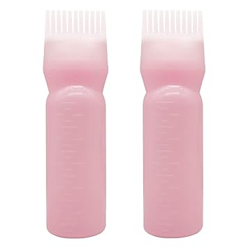 2 Pieces Root Comb Applicator Bottle Hair Coloring Dye Bottle Scalp Treament Essential Salon Hair Cleansing Bottle With Graduated Scale, Pink