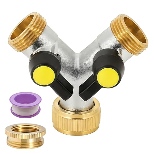 VEGOATY 2 Wege Y Verteiler: Großer Durchfluss Messing 2 Wege Y Verteiler mit 3/4 Zoll Schlauchanschluss, Wasserverteiler 2Fach für Haus, Hof, Waschmaschine, Garten Bewässerung, Küche