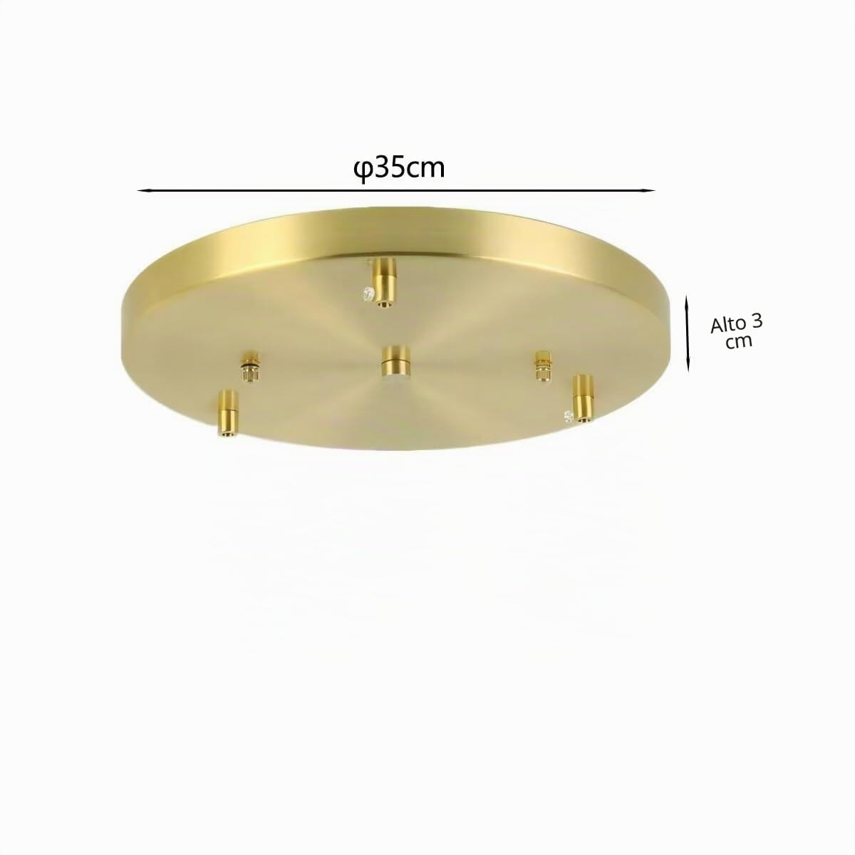 DESHOME Soporte Lámpara Techo Dorado con Rosetón Metal 35cm - 3 Focos para Lámparas Colgantes, Embellecedor Florón Rotondo y Placa Montaje Kit Tejadillo