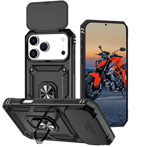 WeiCase Funda para iPhone 17 Pro 5G, Tapa Deslizante para La Cámara, Armadura Carcasa con 360° Magnético Anillo Soporte Silicona Antigolpes Protectora Carcasa para iPhone 17 Pro,Negro