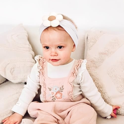 3 Stück Stirnband Baby Mädchen, Haarband Baby Mädchen, Weiches Elastische Blumen Haarband Mütze für Neugeborene Kleinkinder Zubehör