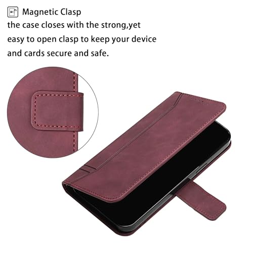 Leren iPhone 16 hoesje met schokbestendige TPU, portefeuille, magneetsluiting, standaard en kaartvakken wijnrood - Afbeelding 3