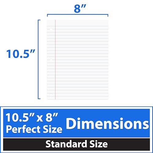 Notebook Paper, Loose Leaf Paper, College Ruled Paper, 10.5” x 8”, Filler Paper, 56 gsm, 150 Sheets Per Pack (36 Pack)