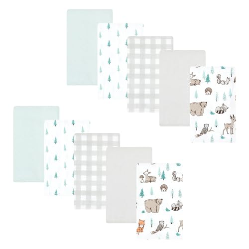 Image of Hudson Baby Unisex Baby Cotton Flannel Burp Cloths, Neutral Woodland Pals 10-Pack, One Size