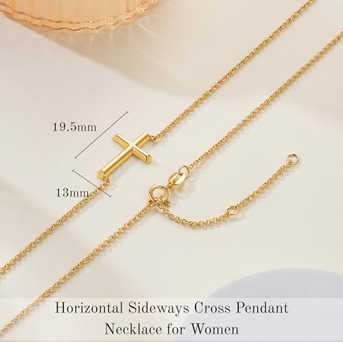 Cross Necklace for Women 14K Gold Cross Necklaces for Women Sideways Crosses Necklace for Womens Sideways Design with Refined Simplicity Gold Crosses Chain Pendant Womens Necklaces (16.5+2)in3