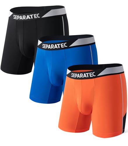 Separatec Mens Underwear Separate Pouch Boxer Briefs Breathable Cooling & Quick Dry Mesh Performance Underwear with Fly 3Pack