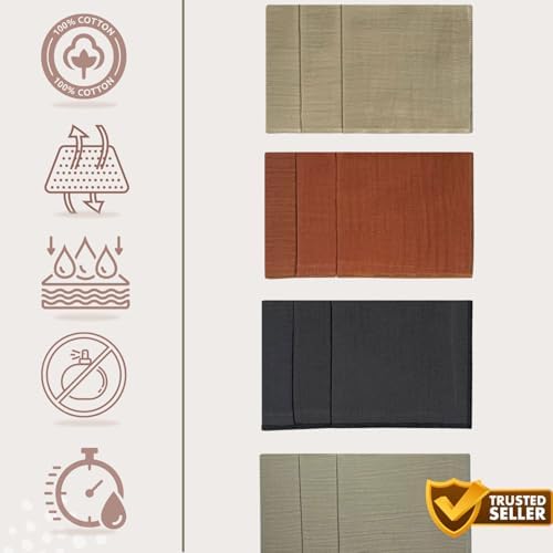 SALVIA DIONE 12li Müslin Bebek Ağız Mendili Pamuklu Yumuşak Ağız Silme ve Temizleme Bezi Anne Bebek Bakım Bez Mendil Seti Tükürük Salya Bebek Banyo Kurulama Bezleri 25x25 Pamuk Müslin Ağız Bezi Seti (Terra) - Görsel 7