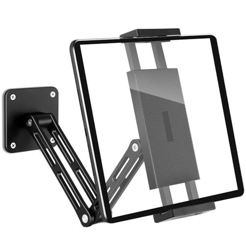 Woxovo Tablet Wandhalterung 3-Fach Ipad wandhalterung mit Ausziehbar Arm & Stabil Metallbasis Höhenverstellbar & Faltbar Tablet Halterung Wand für iPhone iPad Pro/Air/Mini Galaxy Tab(4.7-13 in)