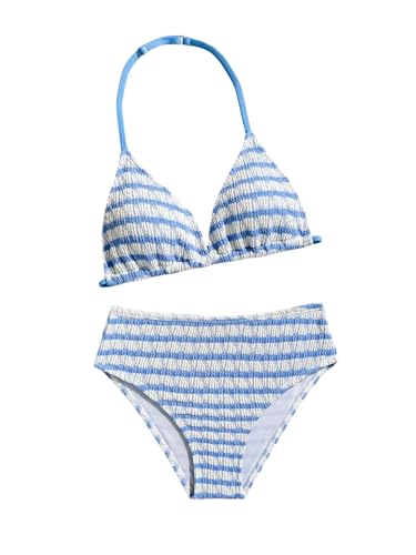 Image of RoseSeek Girl's Tie Dye Smocked 2 Piece Swimwear Sets Backless Halter Bikini Cute Brief Bathing Suit