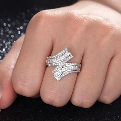 925 Sterling Silver Wedding Bands Baguette Cut AAAAA Cubic Zirconia Statement Ring for Women Promise Anniversary Rings Size 5-104