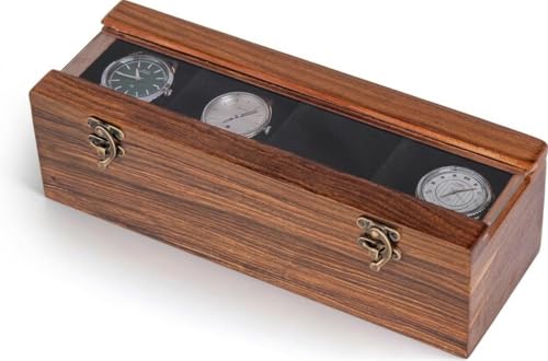 Image of Elegant Wooden Watch Box with Glass Display - 4 Slot Luxury Watch Organizer, Gift for Men