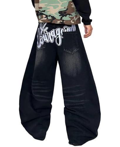 DFGIGT Baggy Barrel Jeans for Men Wide Leg Loose Fit Jeans Y2K Hip Hop Streetwear Denim Pants...